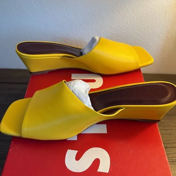 NIB [STAUD] Nevil Leather Wedge Mules In Goldie Women's Sz EU 38.5 / US 8.5 - Picture 5 of 12